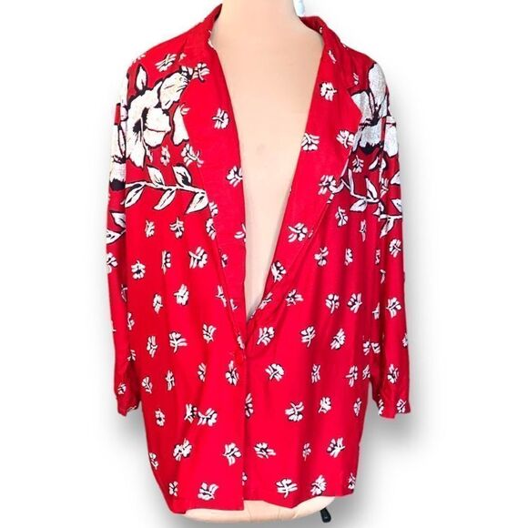 Vintage Plus Preferred Blazer Jacket Red Black Tropical Floral Print Oversized - Picture 9 of 9